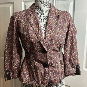 Anthropologie Ett Twa Floral Fitted Blazer Two Button 2